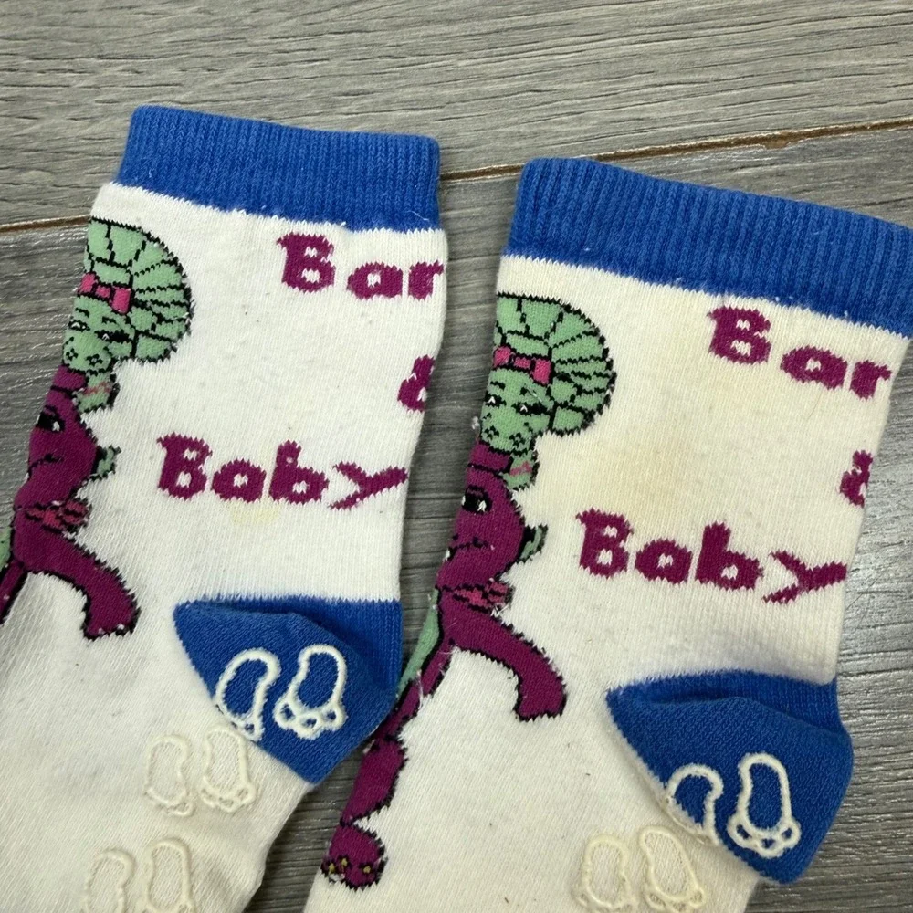 Vintage 1990s Barney‎ & Friends Baby Bop Blue White Gripper Socks • Kids